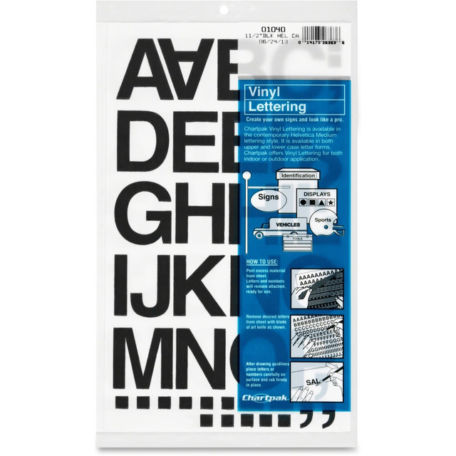 CHARTPAK, INC. 01040 Chartpak Vinyl Helvetica Style Letters/Numbers - 10, 35 (Numbers, Capital Letter, Symbols) Shape - Self-adhesive - 1.50in Height - Black - Vinyl - 1 / Pack CHARTPAK, INC. 01040 Chartpak Vinyl Helvetica Style Letters/Numbers - 10, 35 (Numbers, Capital Letter, Symbols) Shape - Self-adhesive - 1.50in Height - Black - Vinyl - 1 / Pack