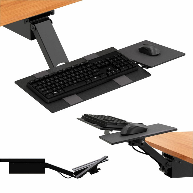 COMMERCIAL-GRADE: engineered by Uncaged Ergonomics for daily use in the most rigorous offices, the patented KT2 is built to last from steel and compact board (no plastic)  STANDING DESK KEYBOARD TRAY: position keyboards up to 10in below your desk to provide proper height-separation between keyboards and monitors for optimal sitting or standing posture  NEGATIVE TILT: type with a neutral or negative tilt and easily adjust your typing angle throughout the day for enhanced wrist health  ADJUSTABLE MOUSE PAD: always-level mouse pad tilts so your mouse is flat. The width between your mouse & keyboard is adjustable to improve shoulder posture  RAISE KEYBOARDS ABOVE DESK-HEIGHT: KT2 easily swings keyboards up to ~8.5in above desk height letting you quickly stand up and type