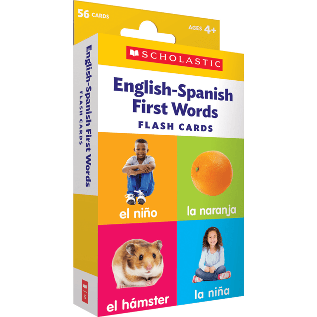 SCHOLASTIC TEACHER RESOURCES Scholastic 9781338740189  English-Spanish First Words Flash Cards, 6-5/16inH x 3-7/16inW, Pre-K, Pack Of 56 Cards