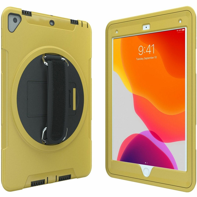 CTA DIGITAL PAD-PCGK10Y  Protective Case with Build in 360 deg. Rotatable Grip Kickstand for iPad 7th/ 8th/ 9th Gen 10.2, iPad Air 3, iPad Pro 10.5, Yellow - Impact Resistant, Drop Resistant - Silicone Body - Hand Strap - 10.3in Height x 7.3in Width 