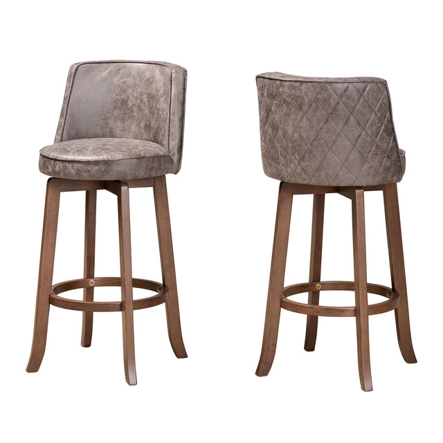 WHOLESALE INTERIORS, INC. 2721-11793 Baxton Studio Adams Bar Stools, Walnut Brown/Gray, Set Of 2 Stools