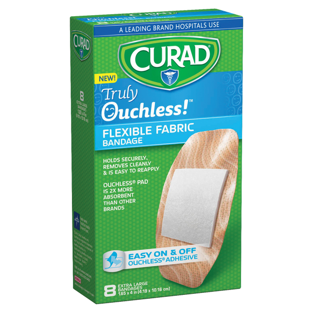 MEDLINE INDUSTRIES, INC. CUR5003V1 CURAD Truly Ouchless Self-Adhesive Bandages, XL, Tan, Box Of 8