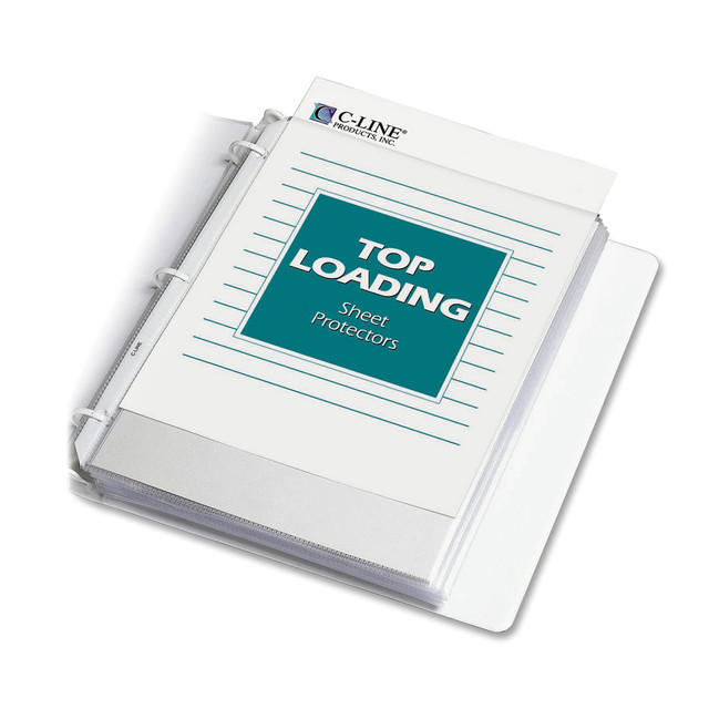 Top-loading design is sealed on 3 sides  3-hole punched to fit most standard binders.  Load the sheet while the protector remains in the binder.  Polypropylene material offers safe, archival-quality, no photocopy-transfer protection.  Strong, reinforced binding edge prevents tears, even with heavy use.