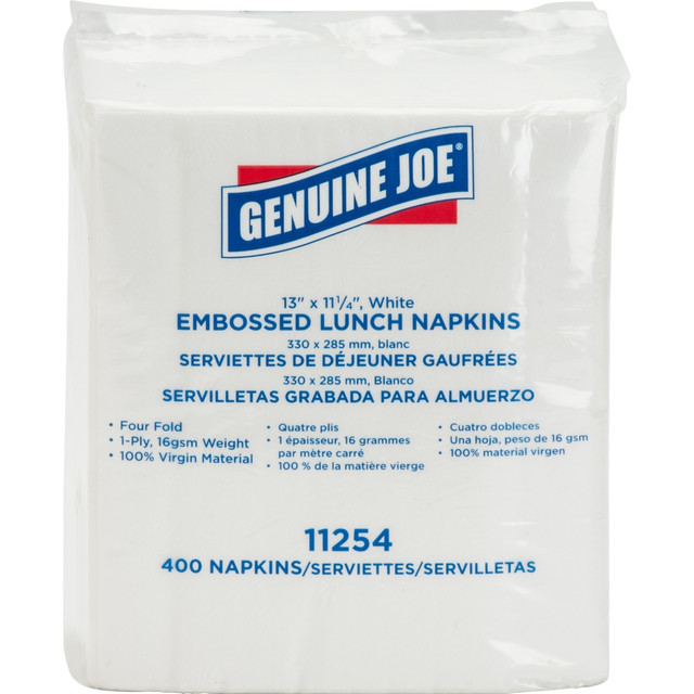 GENUINE JOE 11254 Lunch Napkins - 1 Ply - Quarter-fold - 13in Width x 11.25in Length - White - 400 / Pack GENUINE JOE 11254 Lunch Napkins - 1 Ply - Quarter-fold - 13in Width x 11.25in Length - White - 400 / Pack