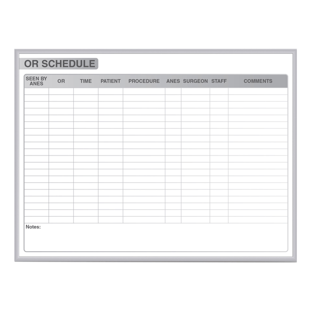 GHENT MANUFACTURING INC. GRPM313S-46 Ghent OR Schedule Magnetic Dry-Erase Whiteboard, 48in x 72in, Aluminum Frame With Silver Finish GHENT MANUFACTURING INC. GRPM313S-46 Ghent OR Schedule Magnetic Dry-Erase Whiteboard, 48in x 72in, Aluminum Frame With Silver Finish
