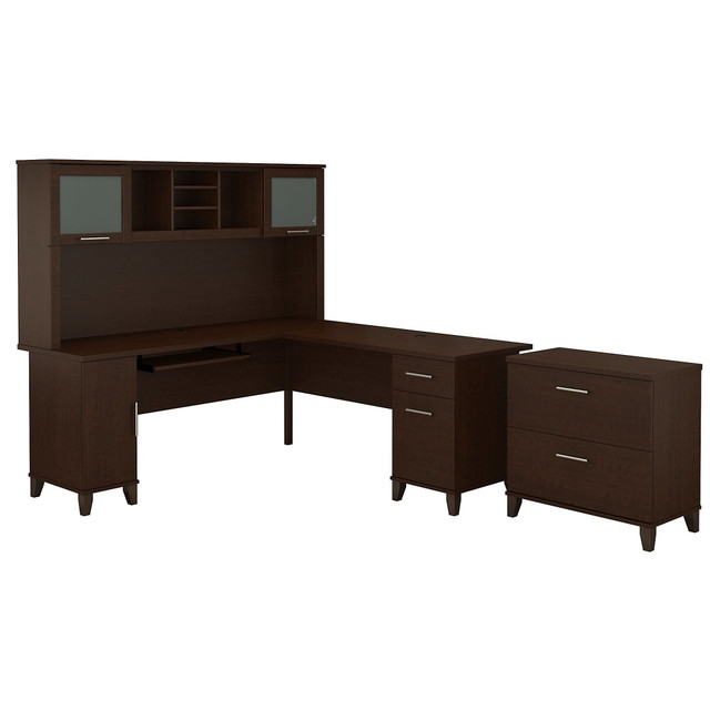 BUSH INDUSTRIES INC. SET009MR Bush Furniture Somerset L Shaped Desk With Hutch And Lateral File Cabinet, 72inW, Mocha Cherry, Standard Delivery