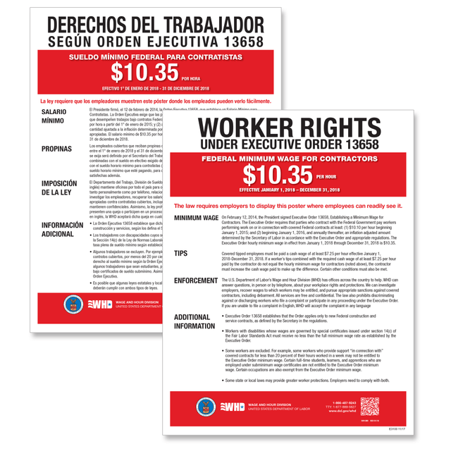 TAX FORMS PRINTING, INC. E2240B ComplyRight Federal Contractor Minimum Wage Poster, Bilingual, 11in x 17in