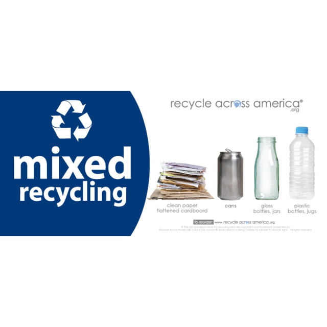 PACKAGING DYNAMICS MXD-0409 Recycle Across America Mixed Standardized Recycling Labels, MXD-0409, 4in x 9in, Navy Blue