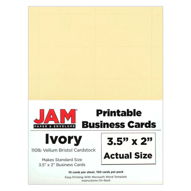 JAM PAPER AND ENVELOPE JAM Paper 1805682  Printable Business Cards, 3.5in x 2in, Ivory, Pack Of 100