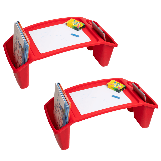 EMS MIND READER LLC 2KIDLAP-RED Mind Reader Kids Lap Desk Activity Tray Portable Drawing Lap Desk With Side Storage, 8-1/2inH x 10-3/4inW x 22-1/4inD, Red, Set Of 2 Desks