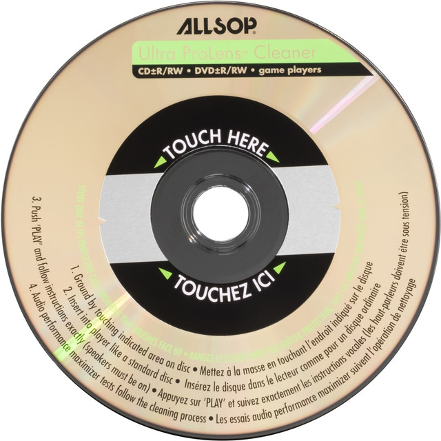 Includes voice instructions  Improves sound and picture  Eight brush carbon system removes static build-up, prevents skipping  Cleans CD ROM, DVD ROM, CD RW