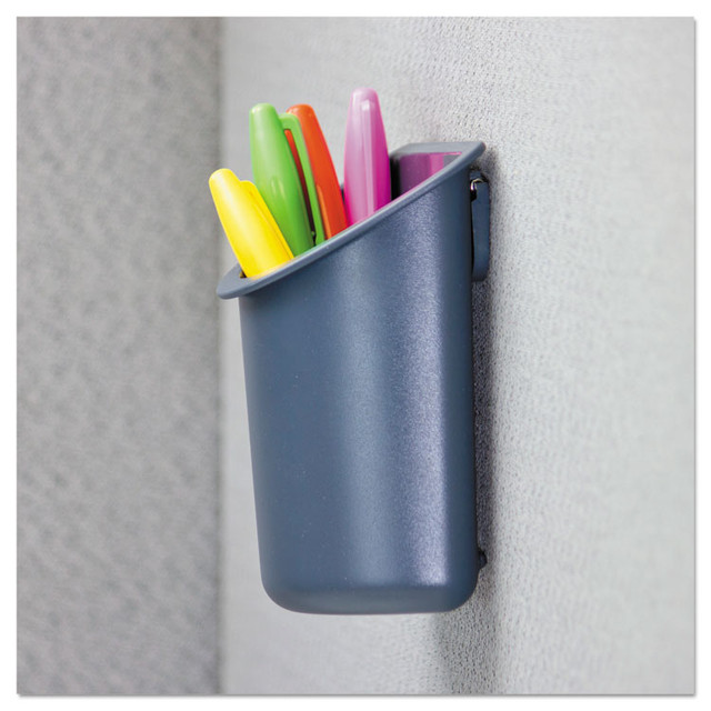UNIVERSAL OFFICE PRODUCTS 08193 Recycled Plastic Cubicle Pencil Cup, 4.25 x 2.5 x 5, Wall Mount, Charcoal