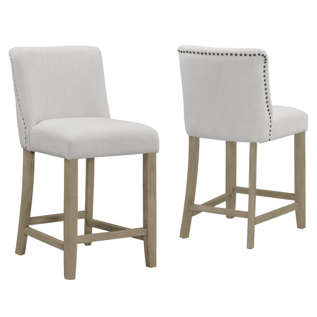 GLAMOUR HOME GHSTL-1220 Aleco Counter-Height Stools, Beige/Antique Wood, Set Of 2 Stools GLAMOUR HOME GHSTL-1220 Aleco Counter-Height Stools, Beige/Antique Wood, Set Of 2 Stools