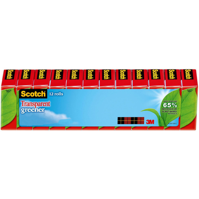 3M CO Scotch 612-12P  Transparent Greener Tape, 3/4 in x 900 in, 12 Tape Rolls, Clear, Home Office and School Supplies