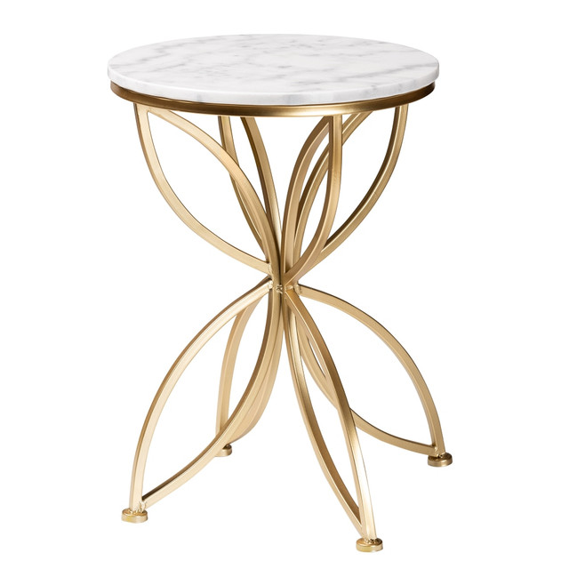 WHOLESALE INTERIORS, INC. 2721-12101 Baxton Studio Jaclyn End Table With Marble Tabletop, 22inH x 15-7/16inW x 15-7/16inD, Gold