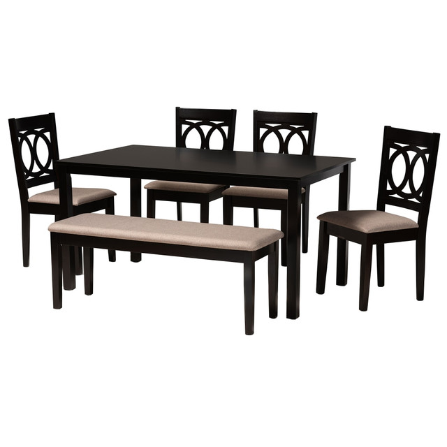 WHOLESALE INTERIORS, INC. Baxton Studio 2721-123525  Bennett Dining Set, 29-3/16inH x 59-1/16inW x 37-7/16inD, Sand/Dark Brown