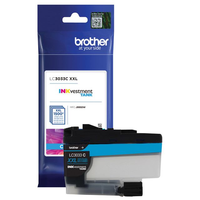 Compatible Brother models: MFC : MFC-J805DW, MFC-J805DW XL, MFC-J815DW XL, MFC-J995DW, MFC-J995DW XL.  .    Brother Genuine LC3033C is for use with Brother INKvestment Tank, inkjet all-in-one printers MFC-J805DW, MFC-J805DW XL, MFC-J815DW XL, MFC-J995DW and MFC-J995DW XL that feature Brother tank technology.  Brother offers an environmentally responsible way for customers to dispose of Brother Genuine cartridges. Visit www.brother-usa.com/Environment to learn more.  Superior color inkjet print quality you can consistently rely on for up to 1,500 pages (Approximate page yield in accordance with ISO/IEC 24711).  Intelligently engineered to work in seamless unison with your Brother INKvestment Tank inkjet printer.  Brother Genuine color ink produces rich, vivid color prints that withstand the test of time.  Brother Genuine LC3033C Single Pack Super High-yield Cyan INKvestment Tank Ink Cartridge.  Yields up to 1,500 pages.  Specially engineered to work seamlessly with your existing Brother INKvestment Tank inkjet printer.  Creates bright, vivid, professional-quality prints that stand the test of time.  Helps Avoid Waste - Designed for extended use, helping reduce or eliminate material use and potentially save money.  Recycling solution - designed to encourage recycling, helping you divert materials from landfill.