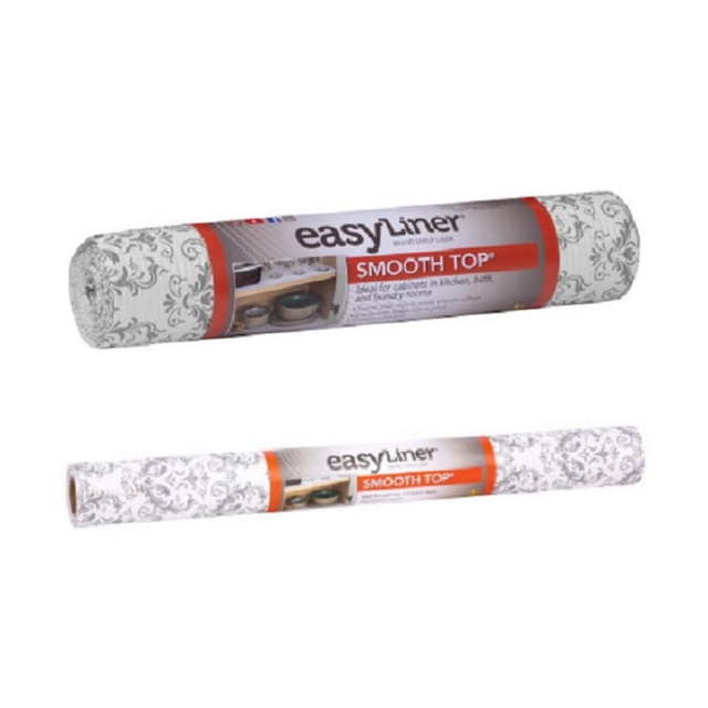 DUCK 283319SV-OD  Smooth Top EasyLiner Non-Adhesive Shelf And Drawer Liner, 20in x 6ft/12in x 10ft, Gray Damask, Pack Of 2 Rolls