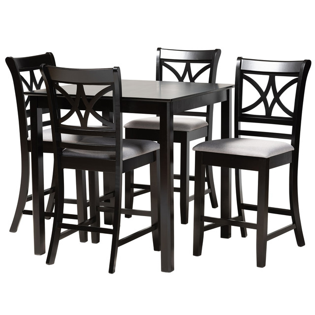 WHOLESALE INTERIORS, INC. Baxton Studio 2721-10761-9776  Chandler 5-Piece Pub Set, 36inH x 35-7/16inW x 35-7/16inD, Gray/Espresso