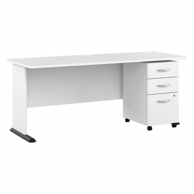 BUSH INDUSTRIES INC. STA004WHSU Bush Business Furniture Studio A 72inW Computer Desk With 3-Drawer Mobile File Cabinet, White, Standard Delivery