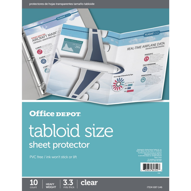 OFFICE DEPOT 697146  Brand Tabloid-Size Sheet Protectors, 11in x 17in, Clear, Pack Of 10