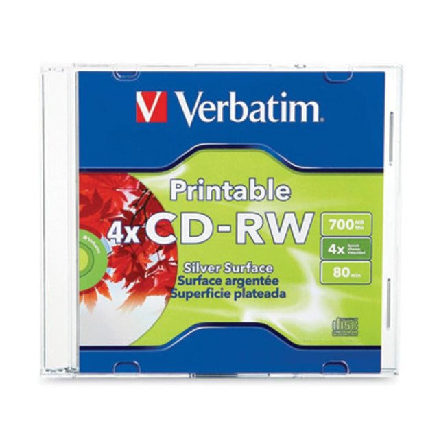 VERBATIM AMERICAS LLC Verbatim 95160  DataLifePlus - CD-RW - 700 MB (80min) 2x - 4x - silver - ink jet printable surface - slim jewel case