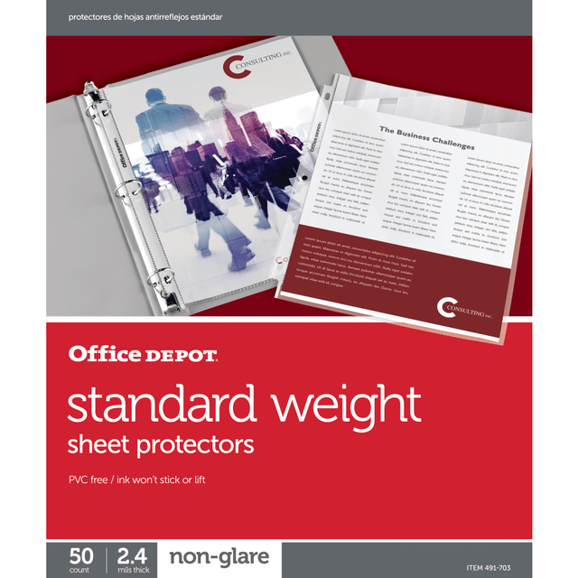 OFFICE DEPOT 491703 Brand Standard Weight Sheet Protectors, 8-1/2in x 11in, Non-Glare, Box Of 50 OFFICE DEPOT 491703 Brand Standard Weight Sheet Protectors, 8-1/2in x 11in, Non-Glare, Box Of 50