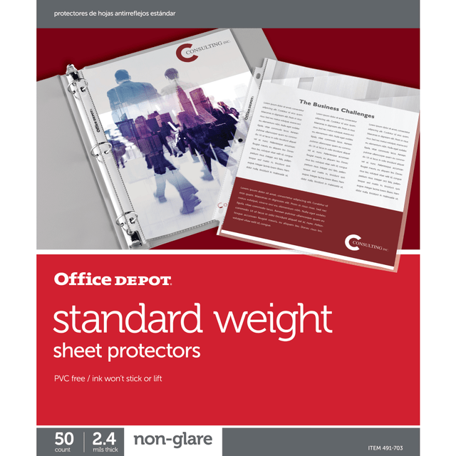 OFFICE DEPOT 491703  Brand Standard Weight Sheet Protectors, 8-1/2in x 11in, Non-Glare, Box Of 50
