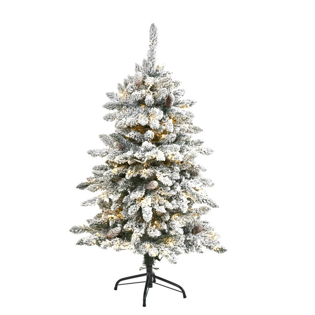 NEARLY NATURAL INC. Nearly Natural T1609  Flocked Livingston Artificial Fir Christmas Tree, 4ft