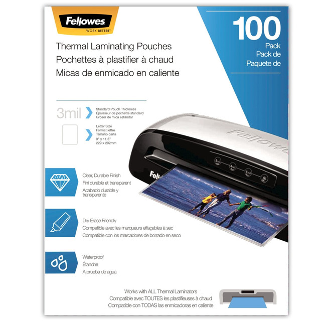 FELLOWES INC. 5743301 Fellowes Thermal Laminating Pouches, 9in x 11-1/2in, Clear, Pack of 100