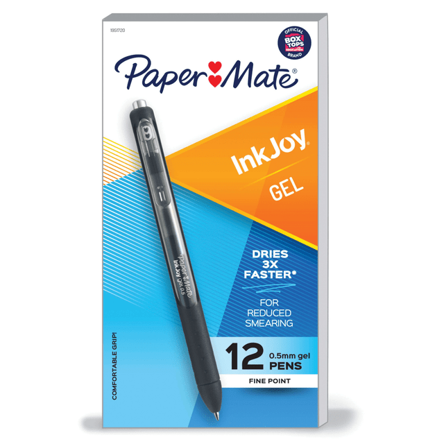 Spread joy (not smears) with Paper Mate InkJoy Gel Pens. Enjoy a smooth gel ink that dries 3X faster for reduced smearing so you can focus on the fun of writing and forget about smudges. Each colorful gel pen is wrapped in a comfort grip and features bright, smooth gel ink. Individual dry times may vary by color.  Dries 3X faster for reduced smearing.  Smooth, colorful ink keeps the ideas flowing across the page and brightens your writing.  Ergonomic comfort grip wraps the entire gel pen.  0.7mm medium point spreads ink beautifully.  These Paper Mate InkJoy gel pens come in a black ink pen set.