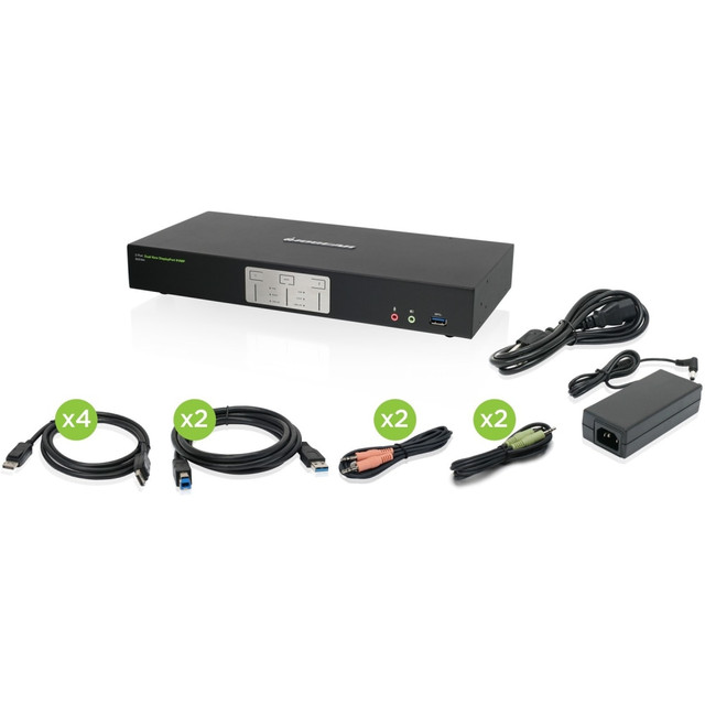 ATEN TECHNOLOGIES GCS1942 IOGEAR 2-Port 4K Dual View DisplayPort KVMP with USB 3.0 Hub and Audio (TAA) - 2 Computer(s) - 1 Local User(s) - 4096 x 2160 - 5 x USB - Desktop - 6 x DisplayPort - TAA Compliant