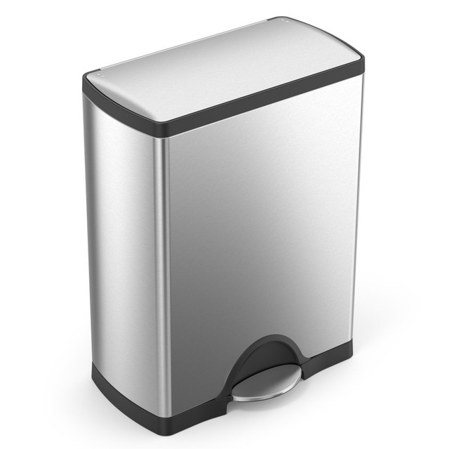 SIMPLEHUMAN LLC CW1816 simplehuman Rectangular Metal Step Trash Can, 13 Gallons, 25-3/4inH x 15-12/16inW x 12-12/16, Brushed Stainless Steel