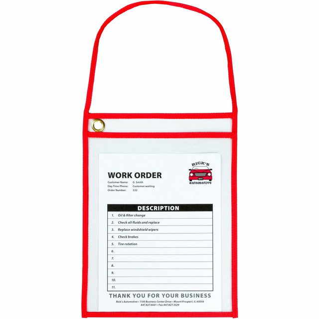 C-LINE PRODUCTS, INC. C-Line 41924  Hanging Strap Shop Ticket Holder - Support 9in x 12in Media - 15 / Box - Red, Clear