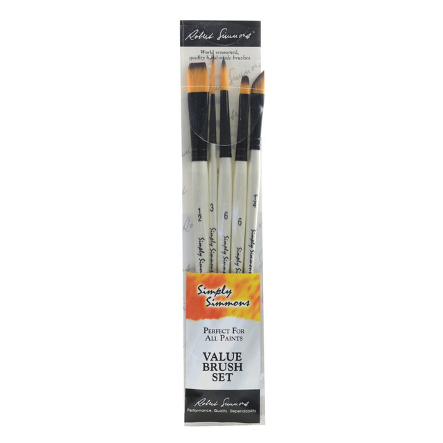 DALER-ROWNEY LTD 255500006 Robert Simmons Simply Simmons Value Paint Brush Set, Assorted Sizes, Assorted Bristles, Synthetic, White, Set Of 5 DALER-ROWNEY LTD 255500006 Robert Simmons Simply Simmons Value Paint Brush Set, Assorted Sizes, Assorted Bristles, Synthetic, White, Set Of 5