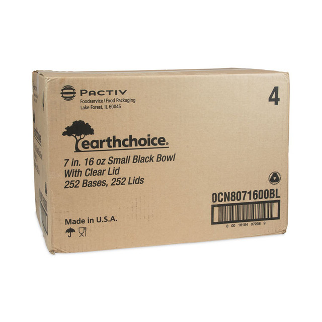 PACTIV EVERGREEN CORPORATION 0CN8071600BL EarthChoice MealMaster Container with Lid, 16 oz, 7 x 7 x 1.8, Black/Clear, Plastic, 252/Carton
