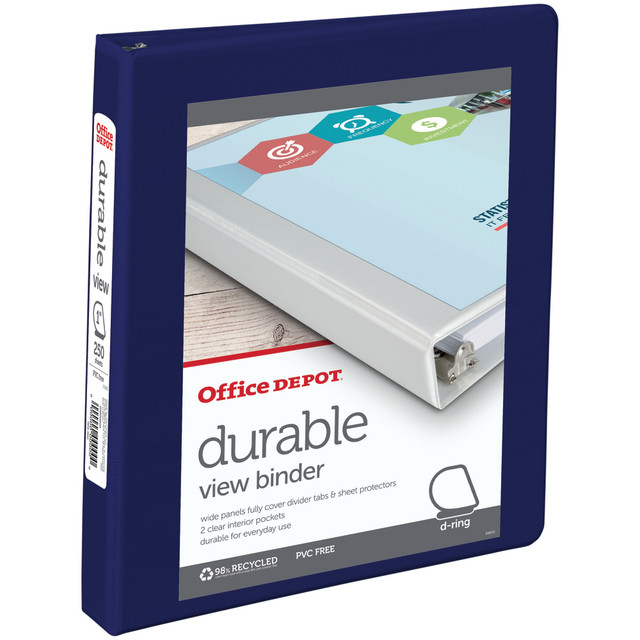 OFFICE DEPOT OD03352  Brand Durable View 3-Ring Binder, 1in D-Rings, Blue