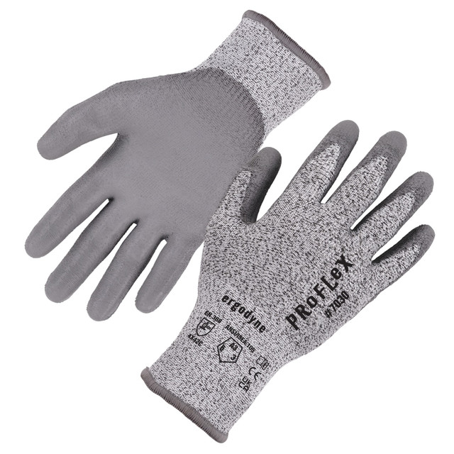 ERGODYNE CORPORATION 10452 Ergodyne Proflex 7030-12PR PU-Coated Cut-Resistant Gloves, Small, Gray, Set Of 12 Pairs