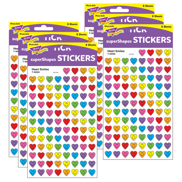 EDUCATORS RESOURCE Trend T-46080-6  superShapes Stickers, Heart Smiles, 800 Stickers Per Pack, Set Of 6 Packs