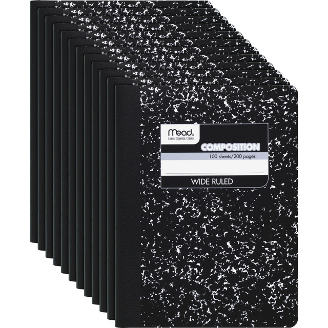 MEADWESTVACO CORP 09910CT Mead Composition Books, 7.5in x 9.75in, Wide Ruled, 100 Sheets, Black Marble, Pack Of 12 MEADWESTVACO CORP 09910CT Mead Composition Books, 7.5in x 9.75in, Wide Ruled, 100 Sheets, Black Marble, Pack Of 12