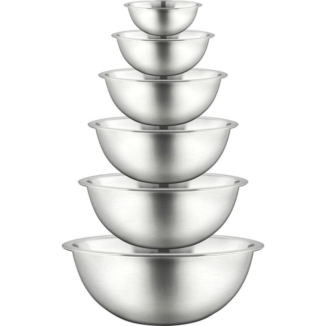 SOUND AROUND INC. NCMB6PC NutriChef Kitchen Mixing Bowls - Food Mixing Bowl Set, Stainless Steel (6 Bowls) - Mixing, Serving, Marinating - Dishwasher Safe - Stainless Steel - Mirror Polished - Stainless Steel, Metal Body - 1 Set