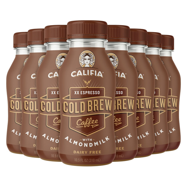 CALIFIA FARMS 420100  Cold Brew Coffee XX Espresso With Almond Milk, Classic Roast, 10.5 Oz Per Bag, Carton Of 8 Bags