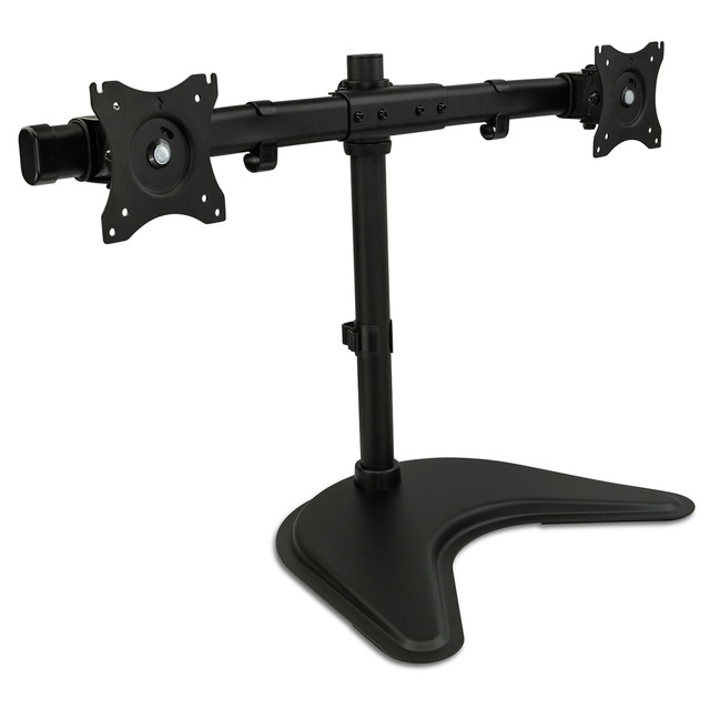 MI-1781 dual monitor desk stand is a cost effective way to improve your workspace. Each arm can tilt and swivel, allowing you to find the perfect viewing angle. MI-1781 is compatible with VESA 75mm x 75mm and 100mm x 100mm VESA patterns, and can accommodate screens between 13-24 inches and up to 22 pounds.    MI-1781 is compatible with most screens between 13in and 27in    Height adjustable, articulating arms made of high strength steel    Each arm can hold up to 22 pounds    Mounting plates tilt up and down up to 15 deg., rotate 360 deg.    Great for improving the ergonomics of any existing desk  DUAL MONITOR STAND DESK MOUNT: Fits two monitors 19 20 21 22 23 24 25 26 27 inches, with a maximum support weight of 22 pounds each, using the 75x75mm or 100x100mm VESA square bolt hole pattern found on the back of the monitors.  FEATURES: Double monitor stand has full motion, height adjustable articulating arms and are made of heavy duty steel, and have integrated cable management clips on each to keep your cables organized. Free standing base mount sits on top of any desktop.  FUNCTIONALITY: Monitor stands for 2 monitors have arms can tilt up and down 15 degrees, raise and lower 16in inches, and each screen can be rotated and placed in portrait or landscape orientation independent of one another.  EASY INSTALLATION: 2 monitor stand comes with all mounting hardware, tools, and instructions necessary for assembly.  Supported by Limited Lifetime warranty