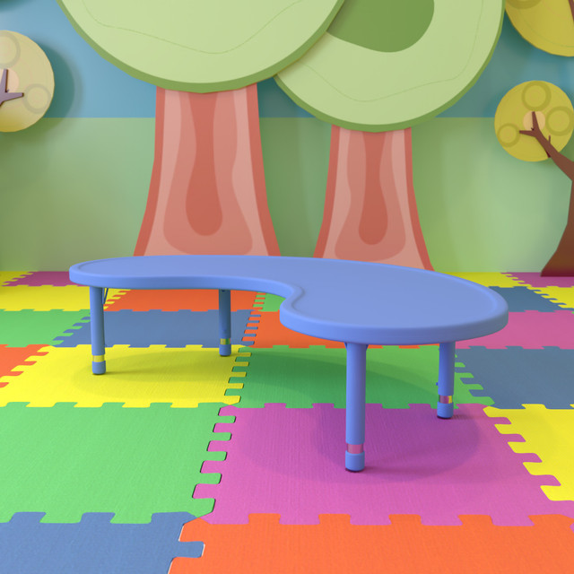 FLASH FURNITURE YU-YCX-004-2-MOON-TBL-BLUE-GG  Height-Adjustable Plastic Activity Table, Half-Moon, 23 3/4inH x 35inW x 65inD, Blue