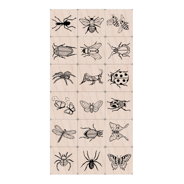 HERO ARTS RUBBER STAMPS Hero Arts HOALL375  Wood Ink "n Stamp Stamps, 3in x 5in x 3in, Bugs, Set Of 18 Stamps