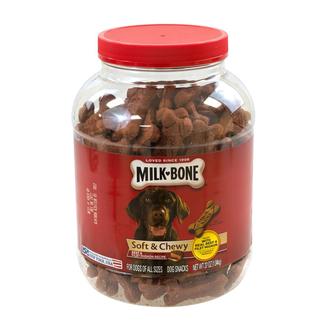 Give your best friend a tasty and healthy snack with these doggy treats. The pieces are packed with vitamins and made with real beef and filet mignon, so your pup will be coming back for more.  Real beef and filet mignon create a mouth-watering flavor.  Tub is resealable to keep the treats fresh.  Contain 12 vitamins and minerals for the health-conscious pet owner.