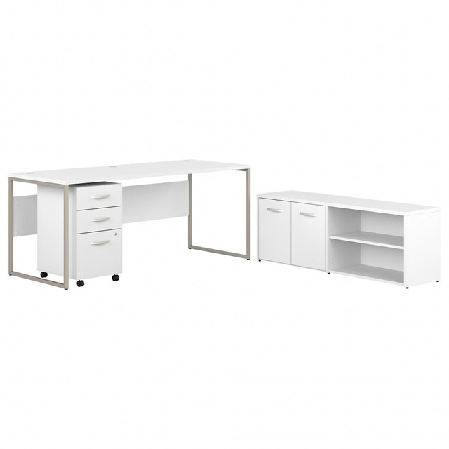 BUSH INDUSTRIES INC. Bush Business Furniture HYB014WHSU  Hybrid 72inW x 30inD Computer Table Desk With Storage And Mobile File Cabinet, White, Standard Delivery
