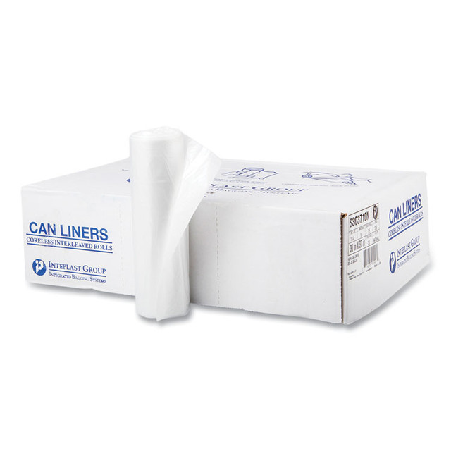 INTEGRATED BAGGING SYSTEMS Inteplast Group S303710N High-Density Commercial Can Liners, 30 gal, 10 mic, 30" x 37", Clear, Interleaved Roll, 25 Bags/Roll, 20 Rolls/Carton