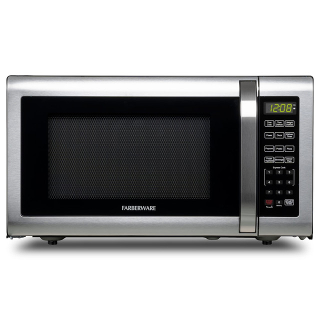 Cook up a quick meal with the Farberware Professional 1.6 Cu. Ft. Microwave Oven. The 10 adjustable power levels adapt to your desired level of cooking, while 1-touch cooking functions and express cooking control let you quickly make your favorite meals.  1100 watts deliver increased cooking power.  10 adjustable microwave power levels adapt to your desired cooking level.  Digital control and LED display offer easy readability.  1 to 6 minute express cooking.  Six 1-touch cooking functions include popcorn, meat/fish, potato, pizza, frozen veggies and more.  Memory function stores your most used settings.  Display turns off when not in use.  Child safety lock for security.  Backed by the manufacturers 1-year limited warranty.