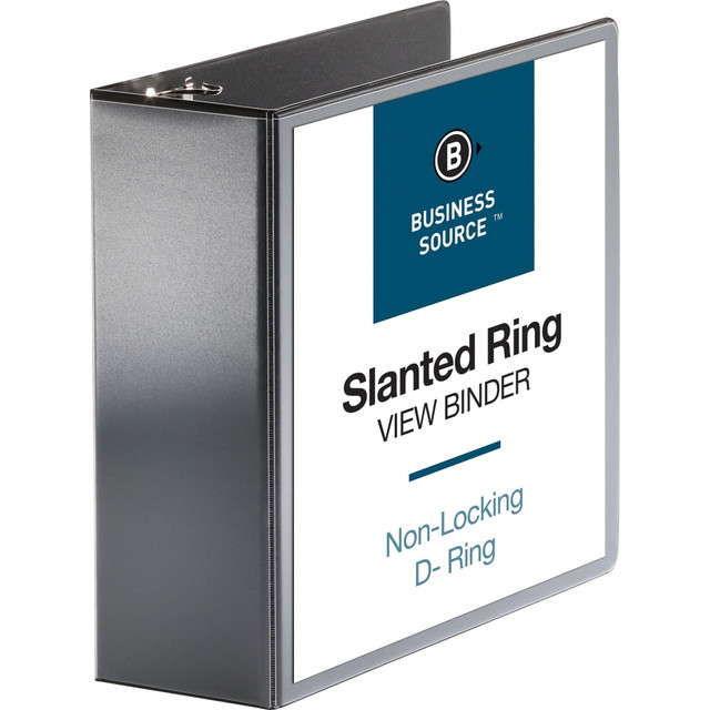 SP RICHARDS 28450 Business Source Basic D-Ring View Binders - 4in Binder Capacity - Letter - 8 1/2in x 11in Sheet Size - D-Ring Fastener(s) - Polypropylene - Black - 1 / Each